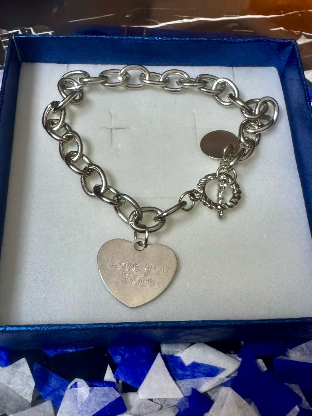 Silver Heart Charm Toggle Bracelet - Love You More